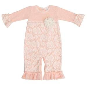 NEW HAUTE BABY baby girls avery grace romper in pink/ivory